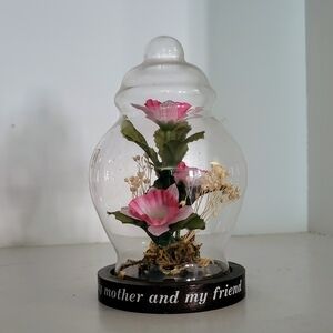 Vintage Glass Flower Dome Globe MY MOTHER MY FRIEND Gift Kitsch